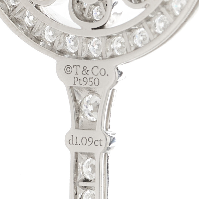 Tiffany Platinum Diamond Petals Key Brooch Pin 3 of 6