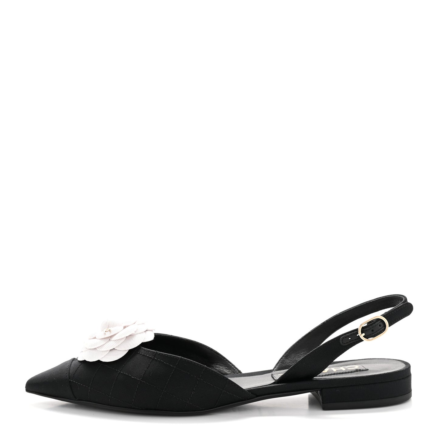 Grosgrain Camellia Slingback Flats 39.5 Black White