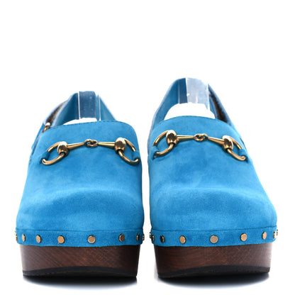 Gucci Suede Horsebit Amstel Slingback Clogs 38.5 New Bright Turquoise 2 of 10