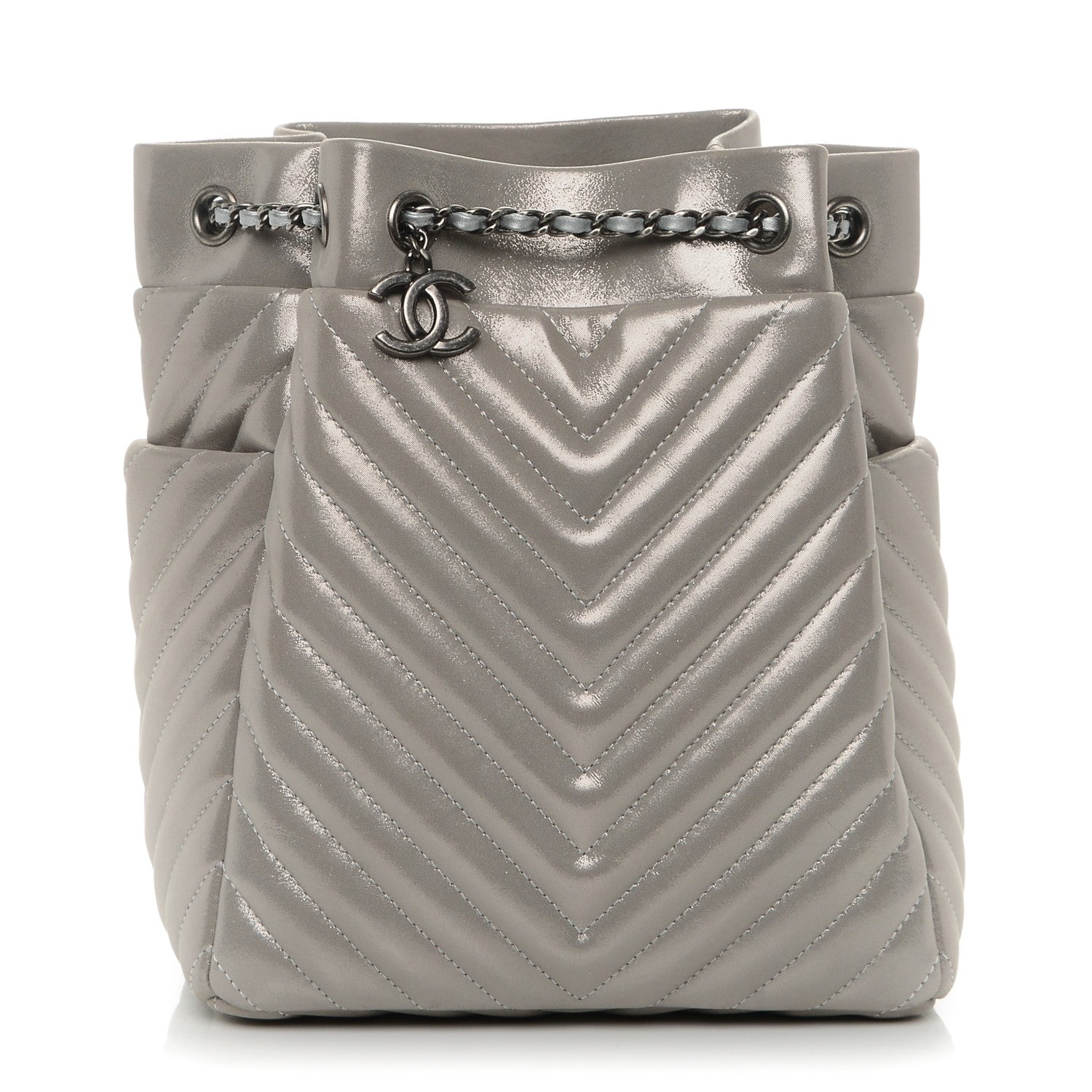 Chanel Iridescent Calfskin Chevron Small Urban Spirit Drawstring Bag Silver 1 of 7