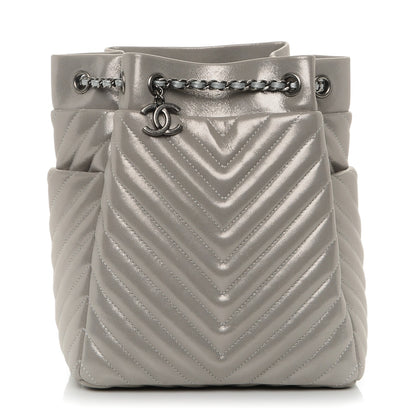 Chanel Iridescent Calfskin Chevron Small Urban Spirit Drawstring Bag Silver 1 of 7