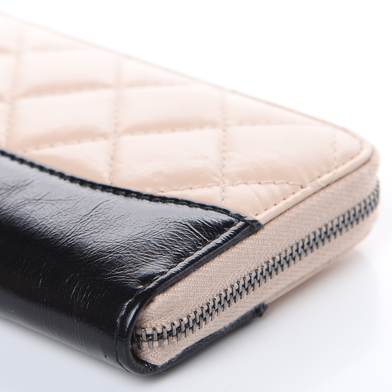 Chanel Aged Calfskin Quilted Small Gabrielle Zip Around Wallet Beige Black 10 of 15