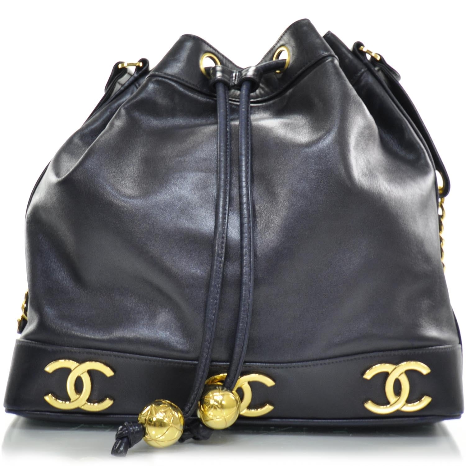 Chanel Lambskin CC Drawstring Bag Navy Blue 1 of 10
