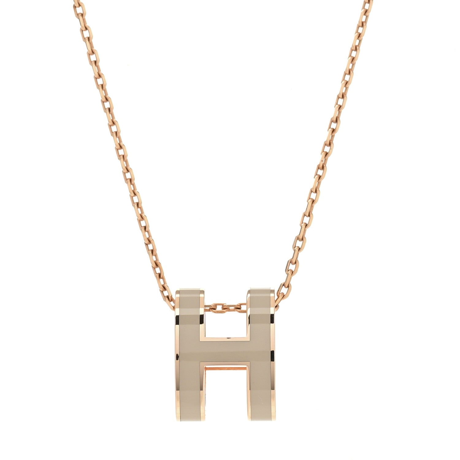Hermes Lacquered Rose Gold Pop H Pendant Necklace Marron Glace 2 of 4