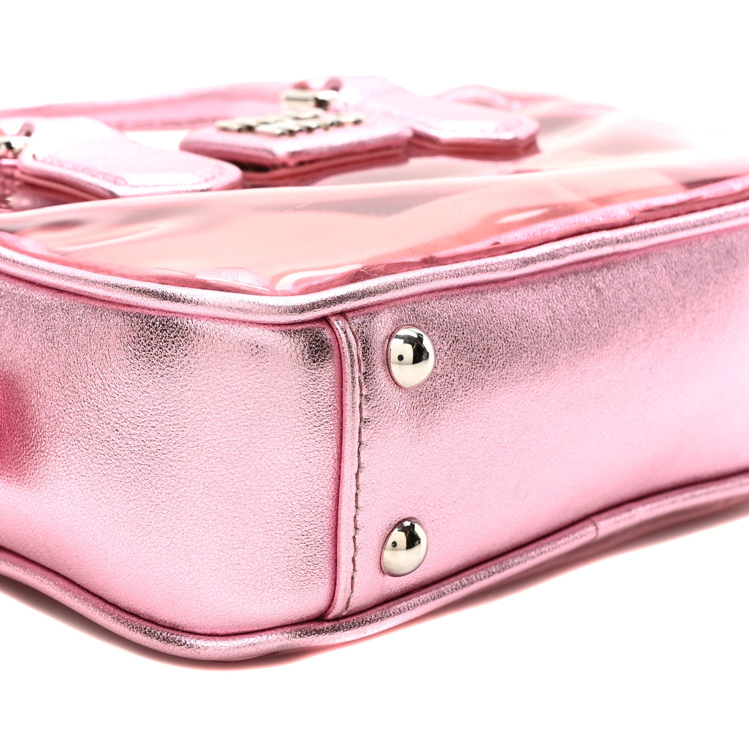 Miu Miu Metallic Nappa Plexi Vinyl Mini Top Handle Crossbody Rosa Mordore 8 of 9