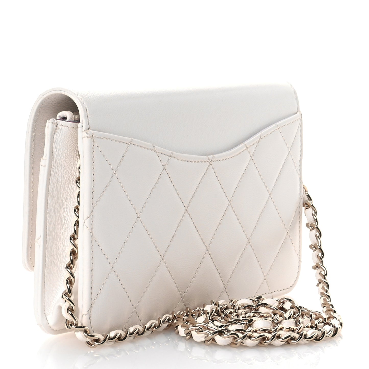 Goatskin Quilted Timeless CC Wallet On Chain WOC White