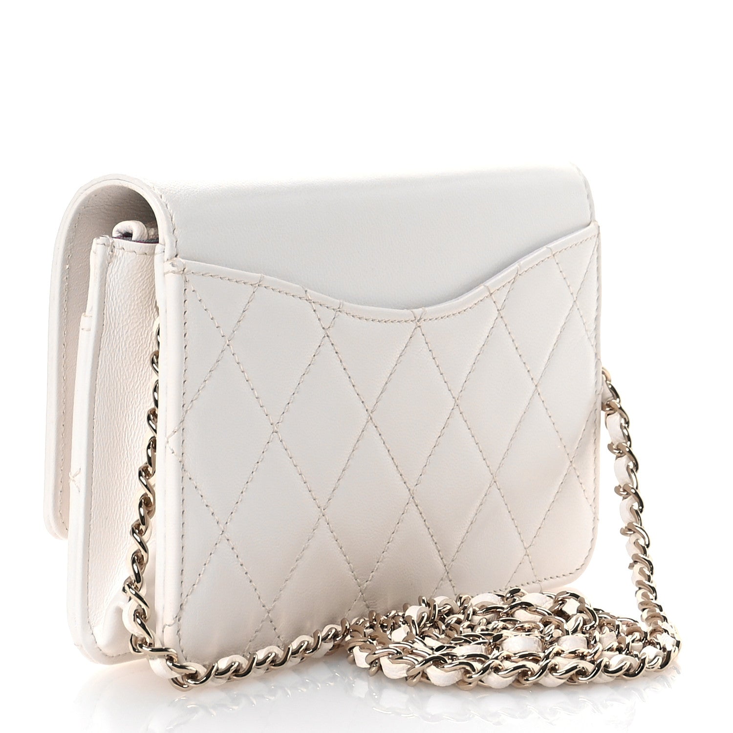 Chanel Goatskin Quilted Timeless CC Wallet On Chain WOC White 3 of 12