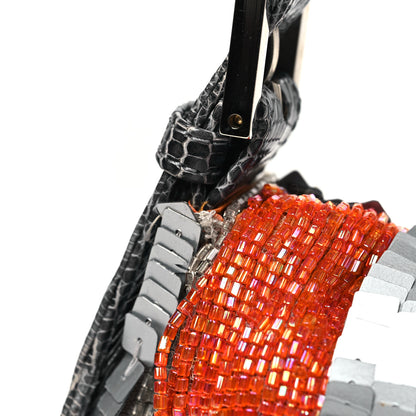 Fendi Sequin Beaded Lizard Baguette Silver Orange 11 of 12