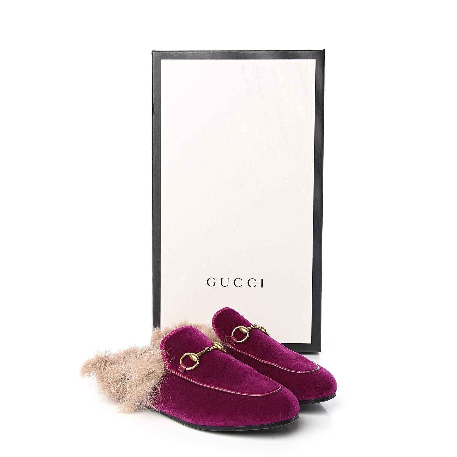 Gucci Velvet Fur Womens Princetown Slippers 35 Fucsia Violet Cyclamen Natural 8 of 8