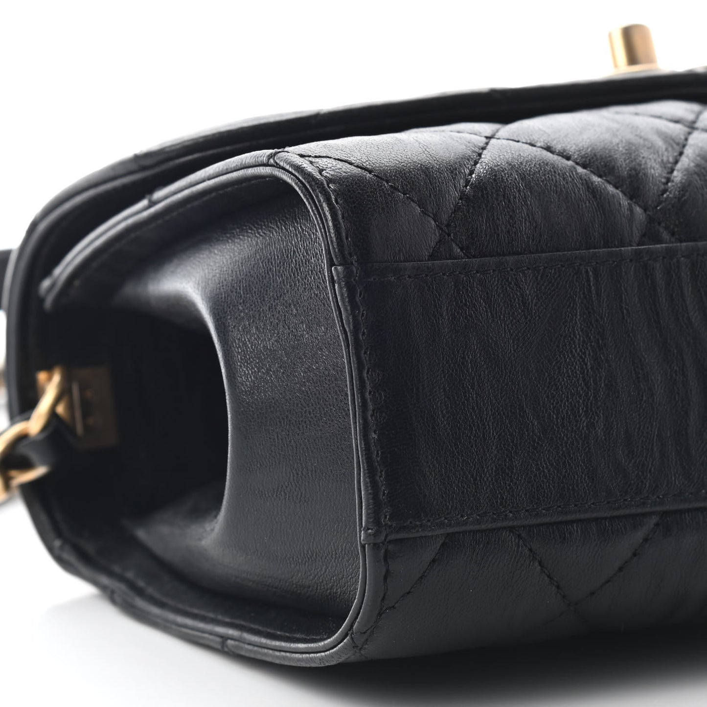 Crumpled Lambskin Quilted Mini CC Links Top Handle Flap Black