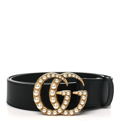 Gucci Moon Calfskin Pearl Double G 40mm Belt 95 38 Black Cream 1 of 7