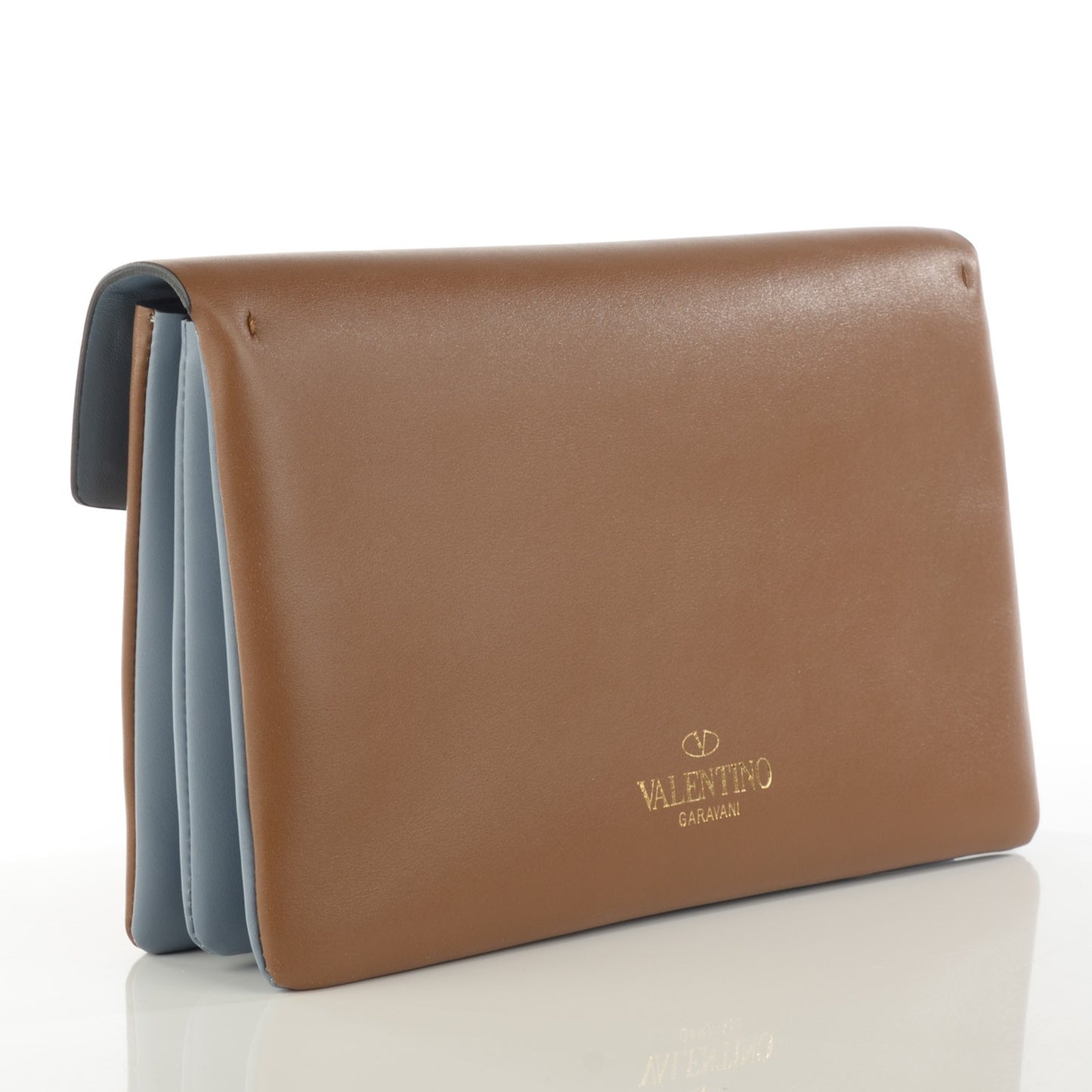 Vitello Rockstud Crossbody Flap Brown Sky Blue