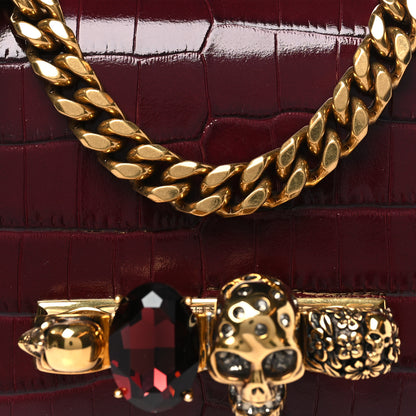Alexander McQueen Shiny Crocodile Embossed Jeweled Satchel Madder 7 of 10