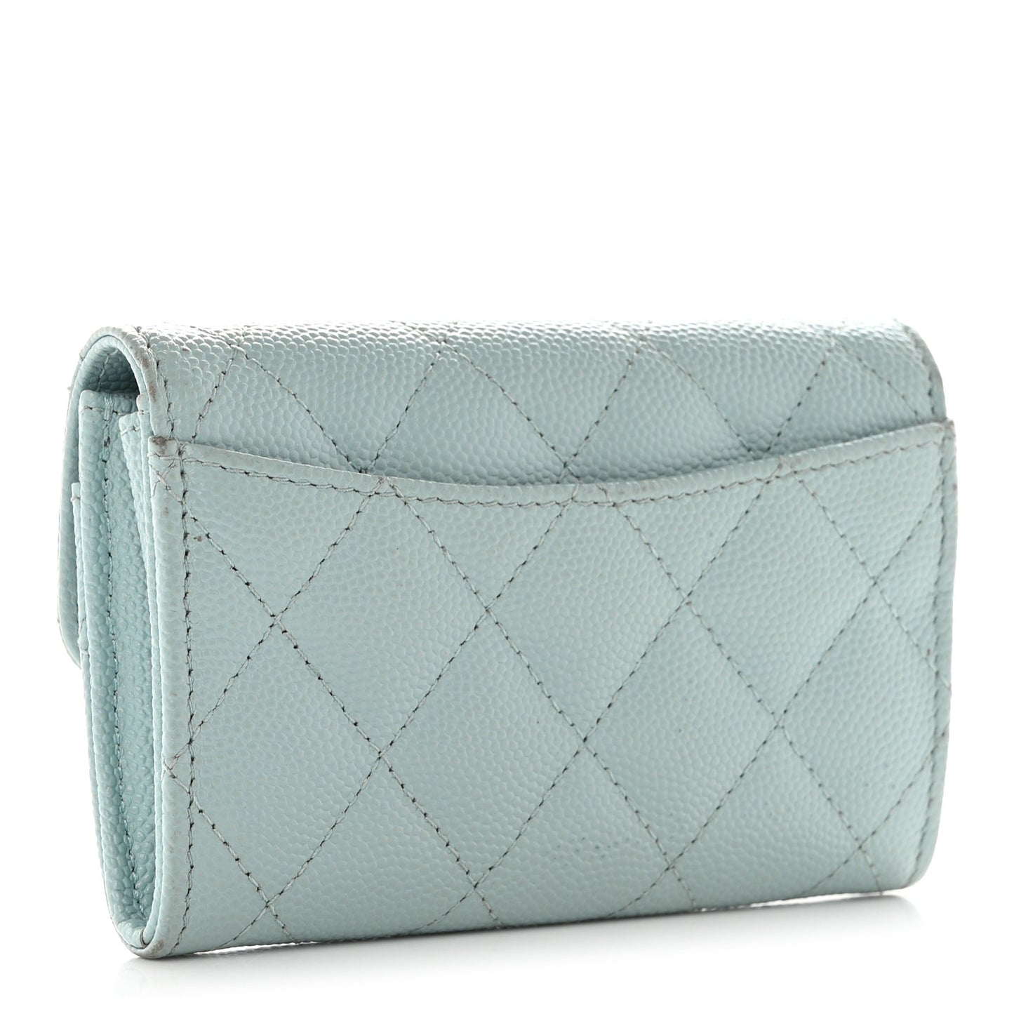Caviar Quilted Flap Card Holder Wallet Light Blue