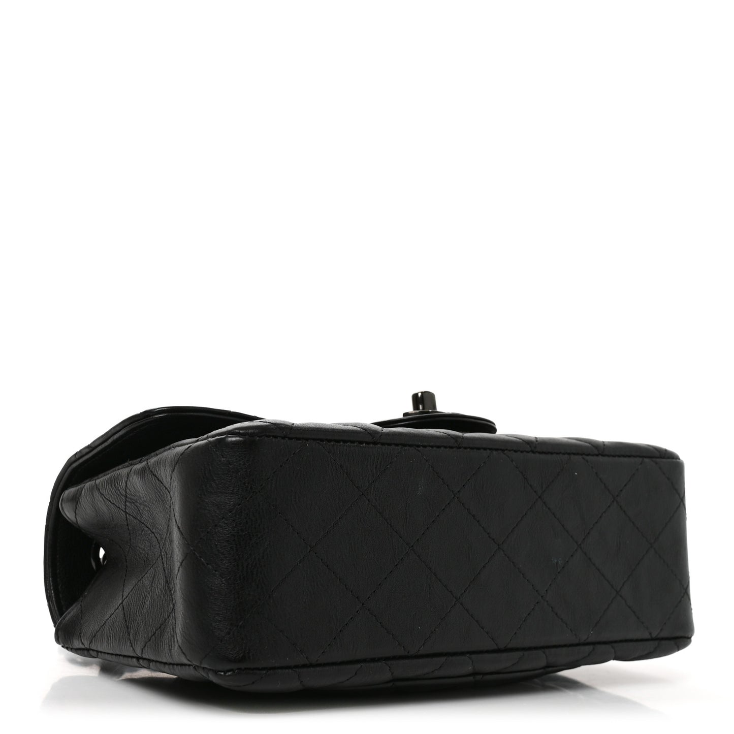 Crumpled Calfskin Quilted Mini Rectangular Flap So Black
