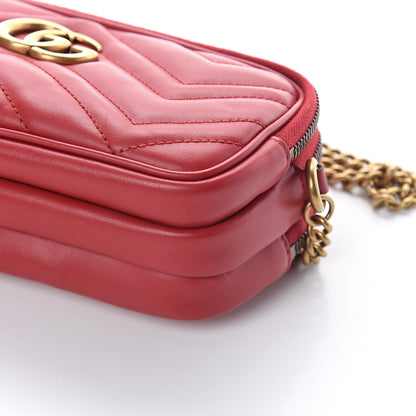 Gucci Calfskin Matelasse Mini GG Marmont Chain Crossbody Bag Hibiscus Red 8 of 8