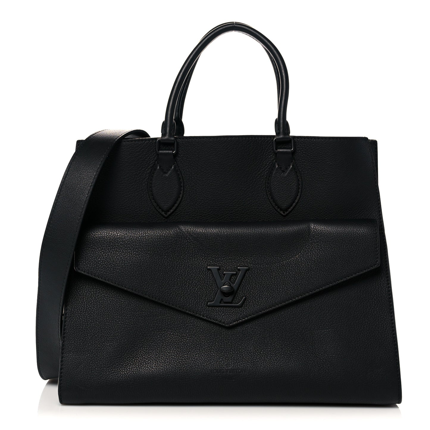 Soft Calfskin Lockme Tote MM Black
