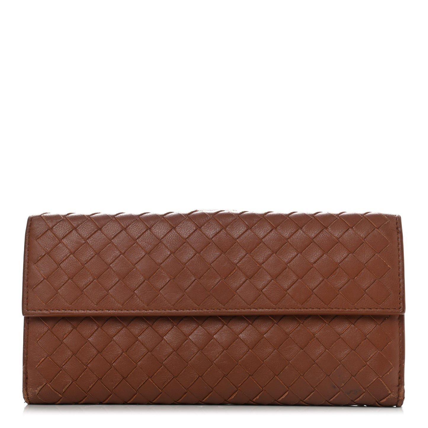 Madras Goatskin Intrecciato Flap Wallet Tea