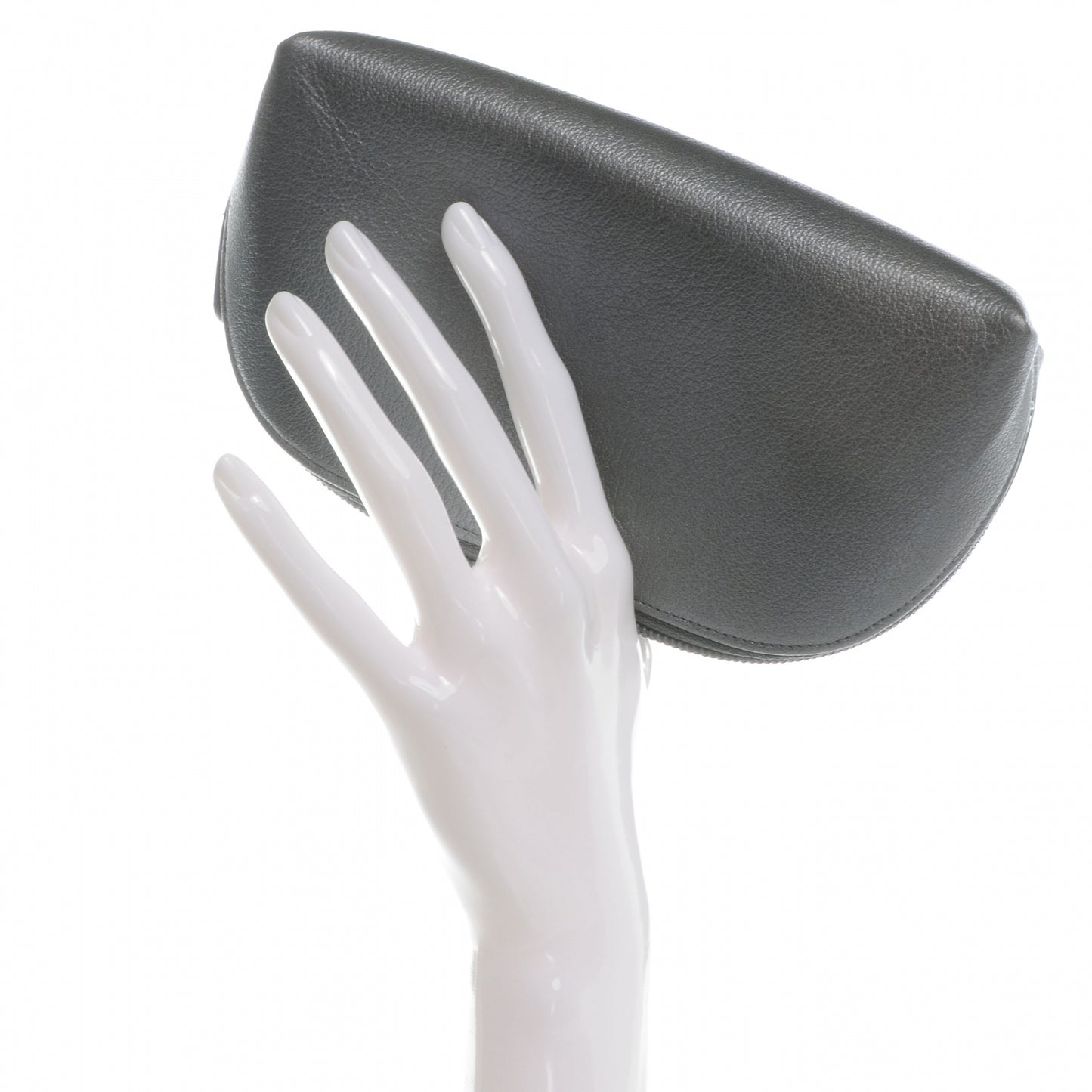 Calfskin Camellia Cosmetic Case Dark Silver