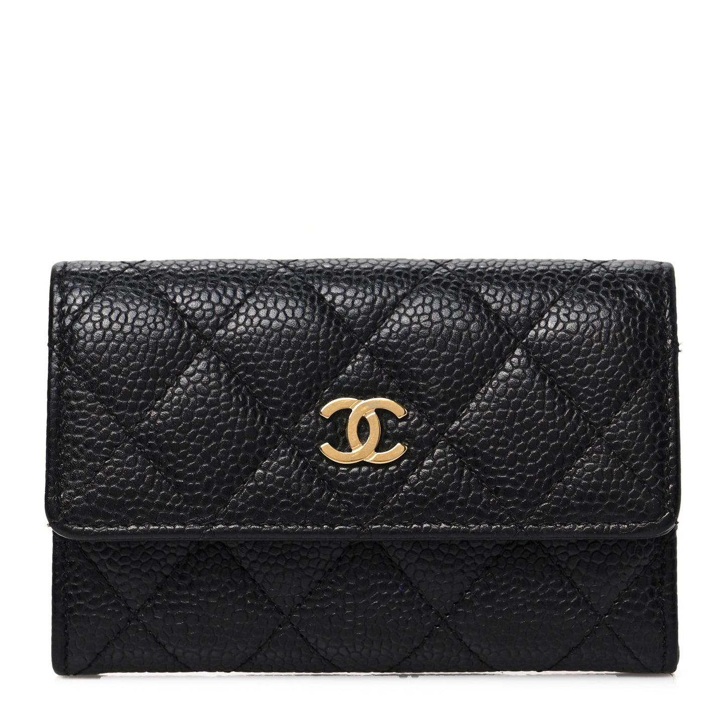 Caviar Quilted Flap Card Holder Black