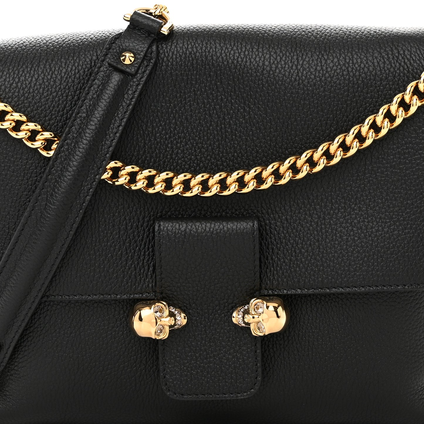Calfskin Medium Twin Skull Chain Crossbody Black