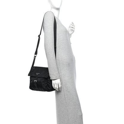 Prada Nylon Vela Saffiano Single Buckle Messenger Shoulder Bag Black 2 of 10