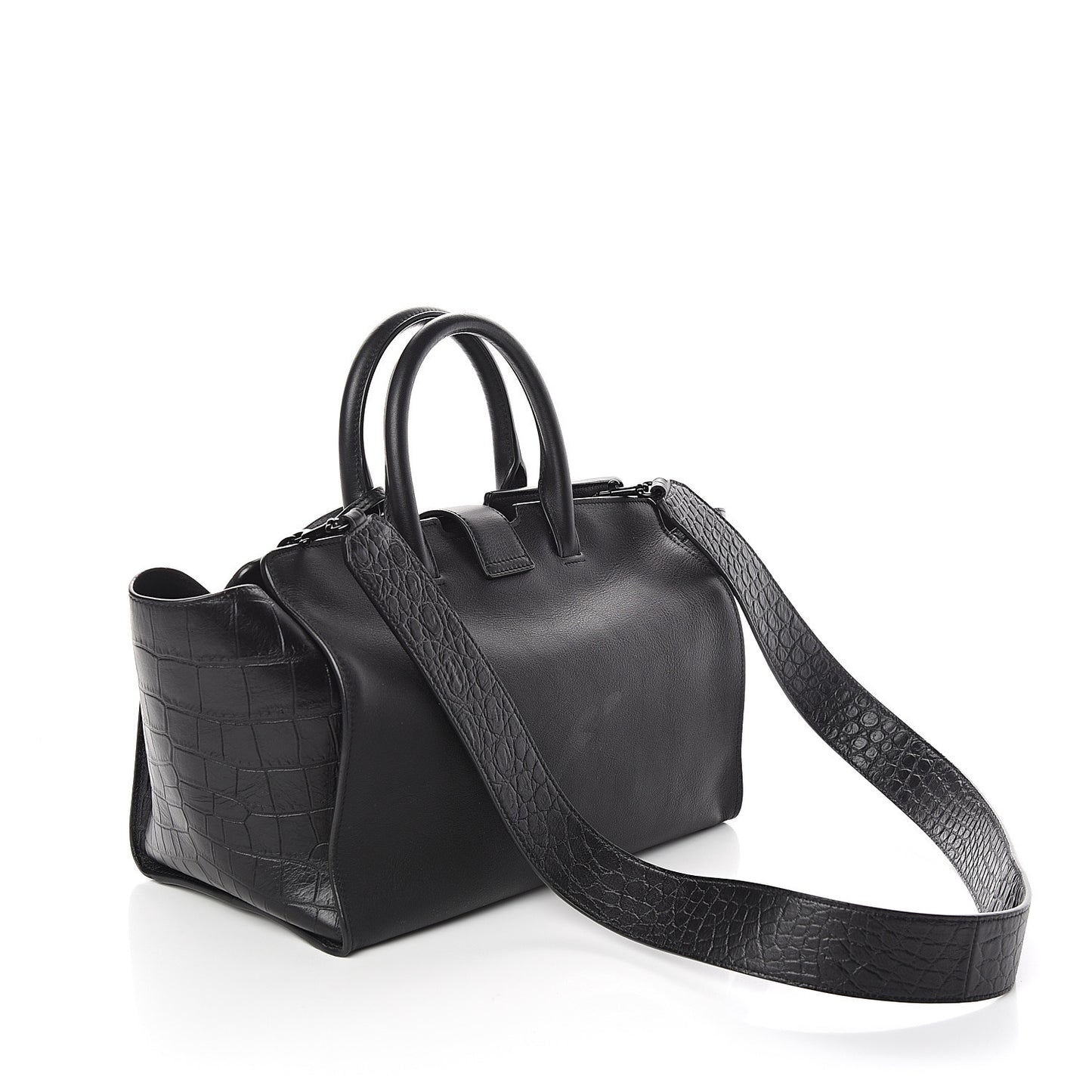 Smooth Calfskin Crocodile Embossed Small Monogram Downtown Cabas Black
