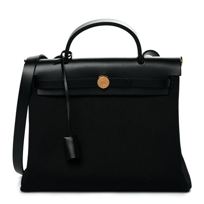 Hermes Military Toile Vache Hunter Herbag Zip Retourne 31 PM Black 2 of 11
