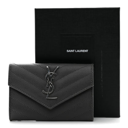 Saint Laurent Grain De Poudre Matelasse Chevron Small Monogram Envelope Wallet Storm 8 of 8