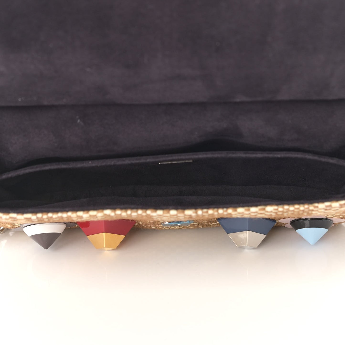 Paglia Vitello Dolce Paillettes Flowerland Studded Striped Micro Double Baguette Natural Multicolor