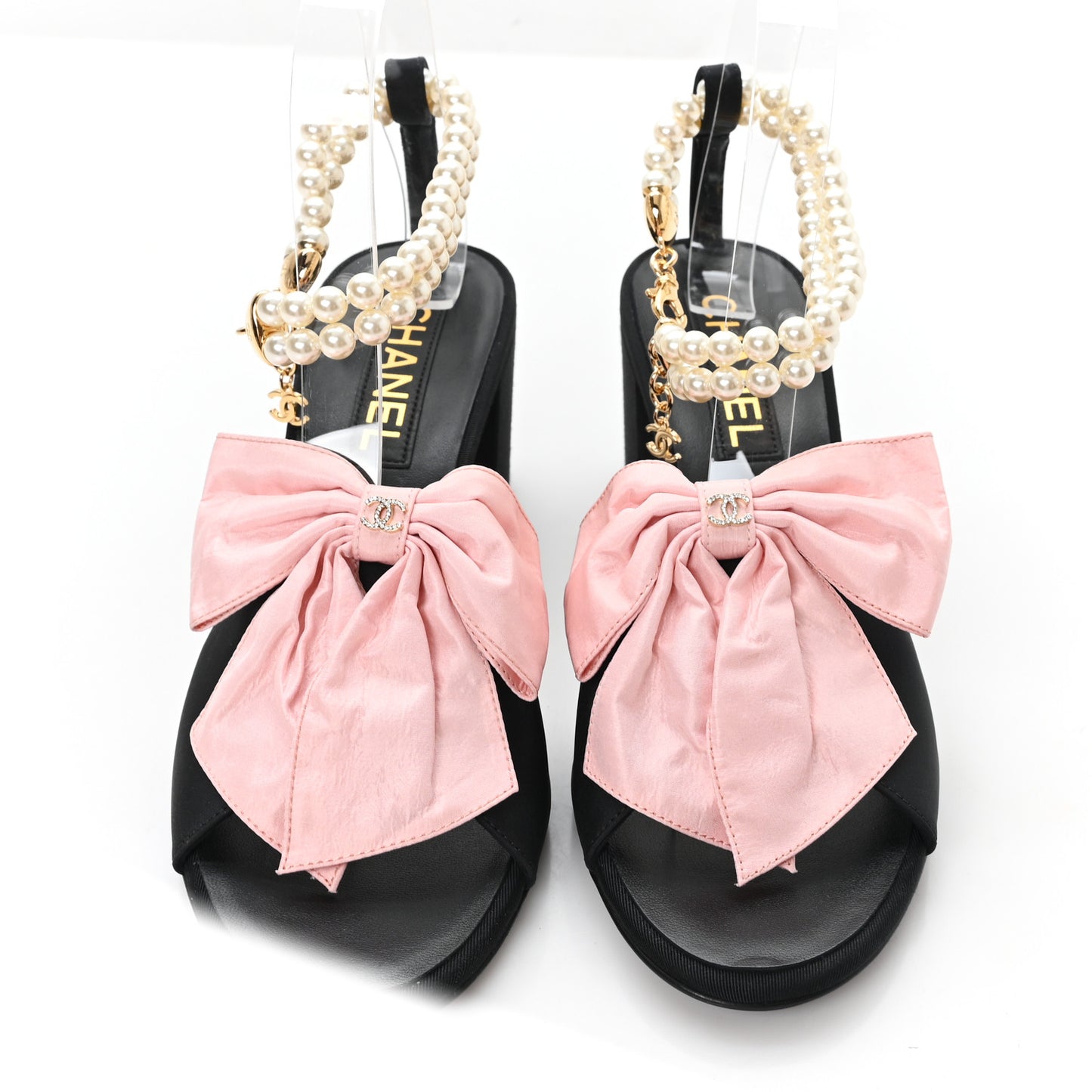 Silk Pearl Ankle Strap Sandals 38 Black Light Pink