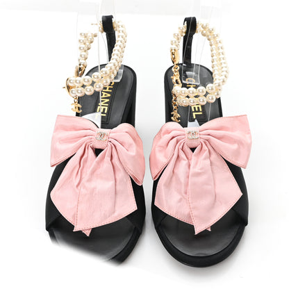 Chanel Silk Pearl Ankle Strap Sandals 38 Black Light Pink 3 of 10