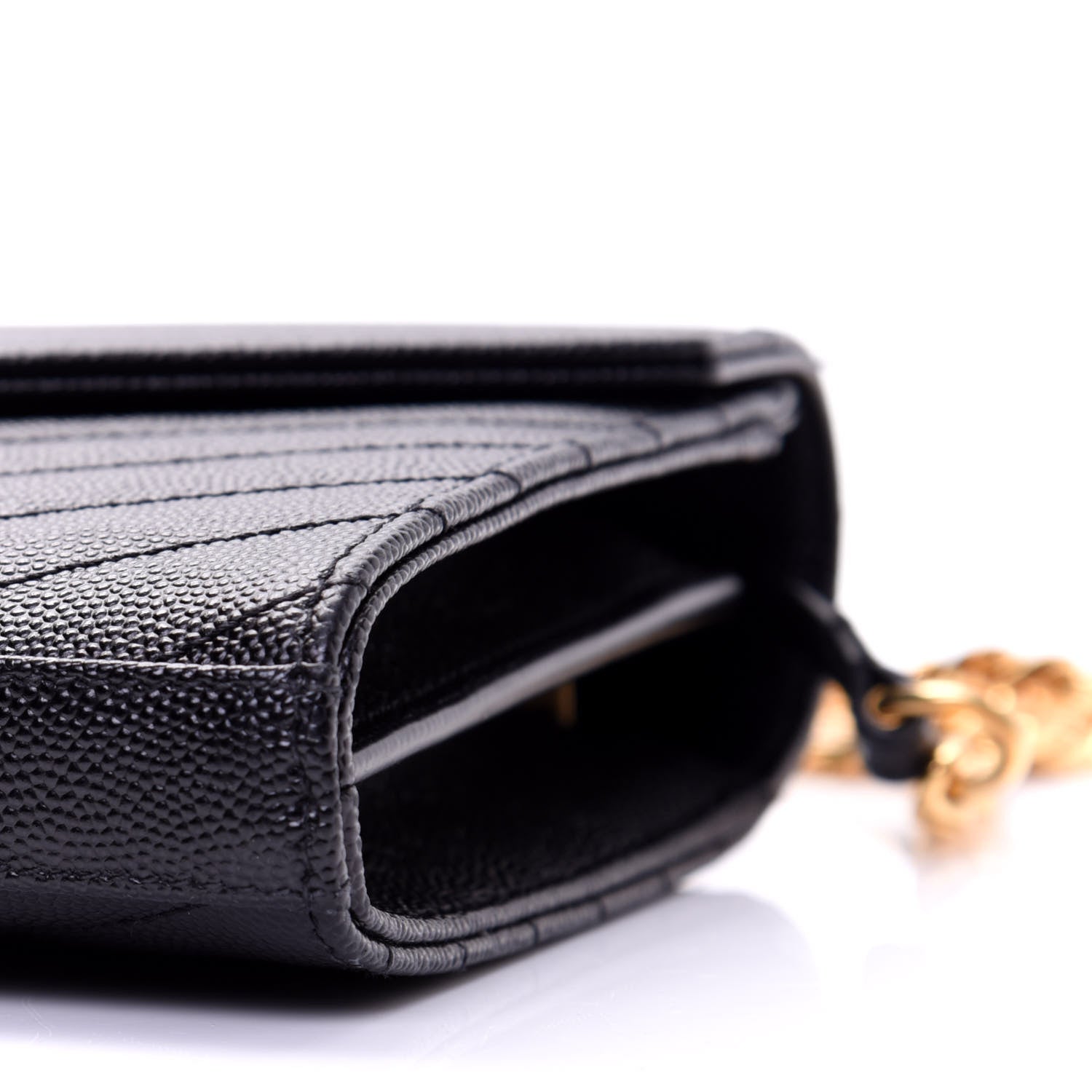 Saint Laurent Grain De Poudre Matelasse Chevron Monogram Chain Wallet Black 7 of 11