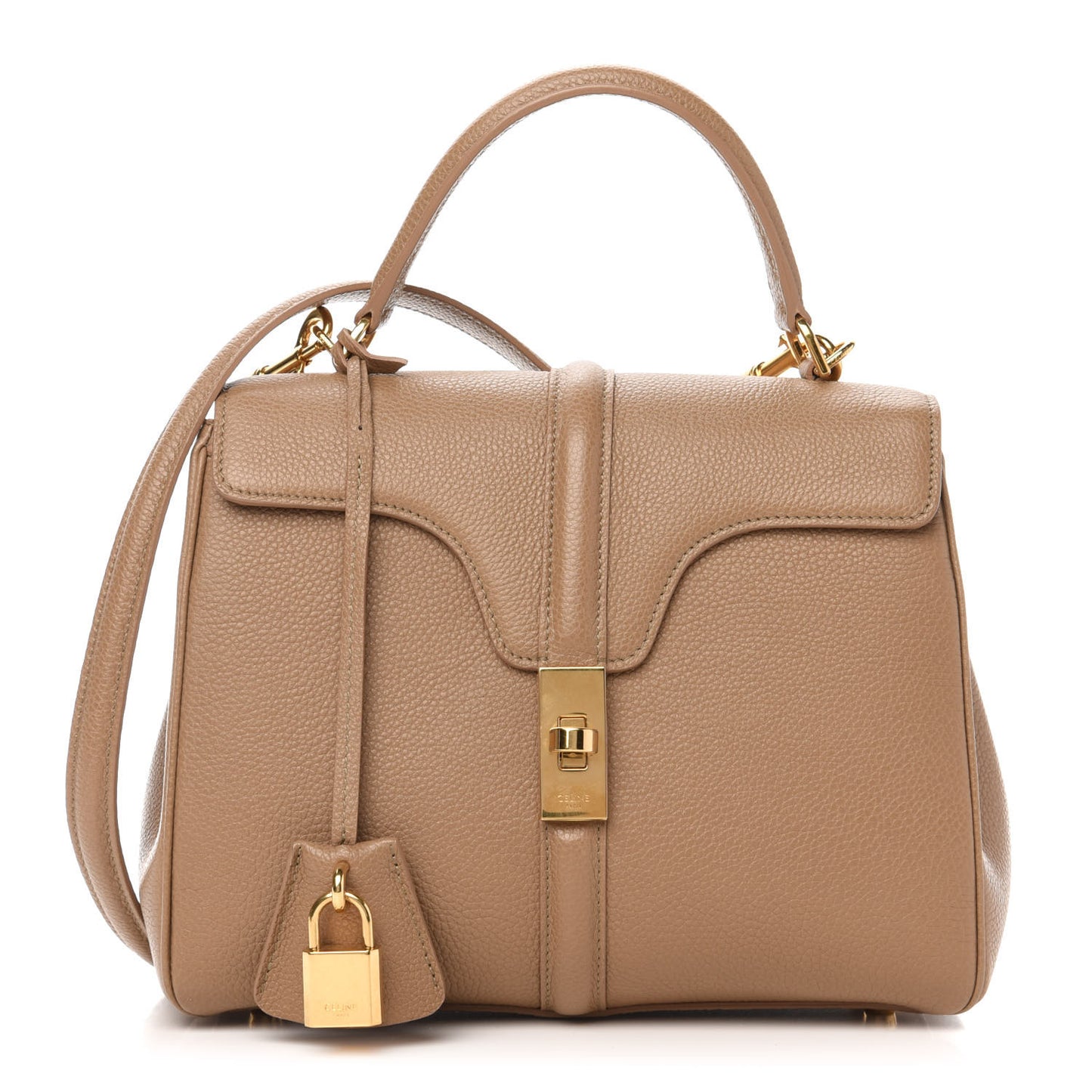 Grained Calfskin Small 16 Top Handle Bag Beige