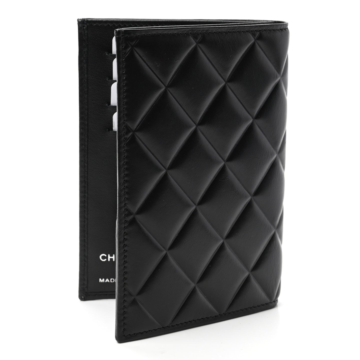 Calfskin Quilted Passport Holder Black