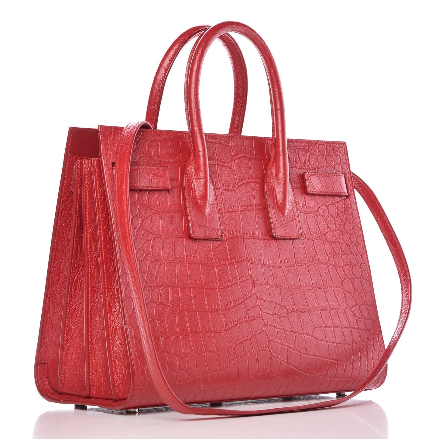 Calfskin Crocodile Embossed Small Sac De Jour Eros Red