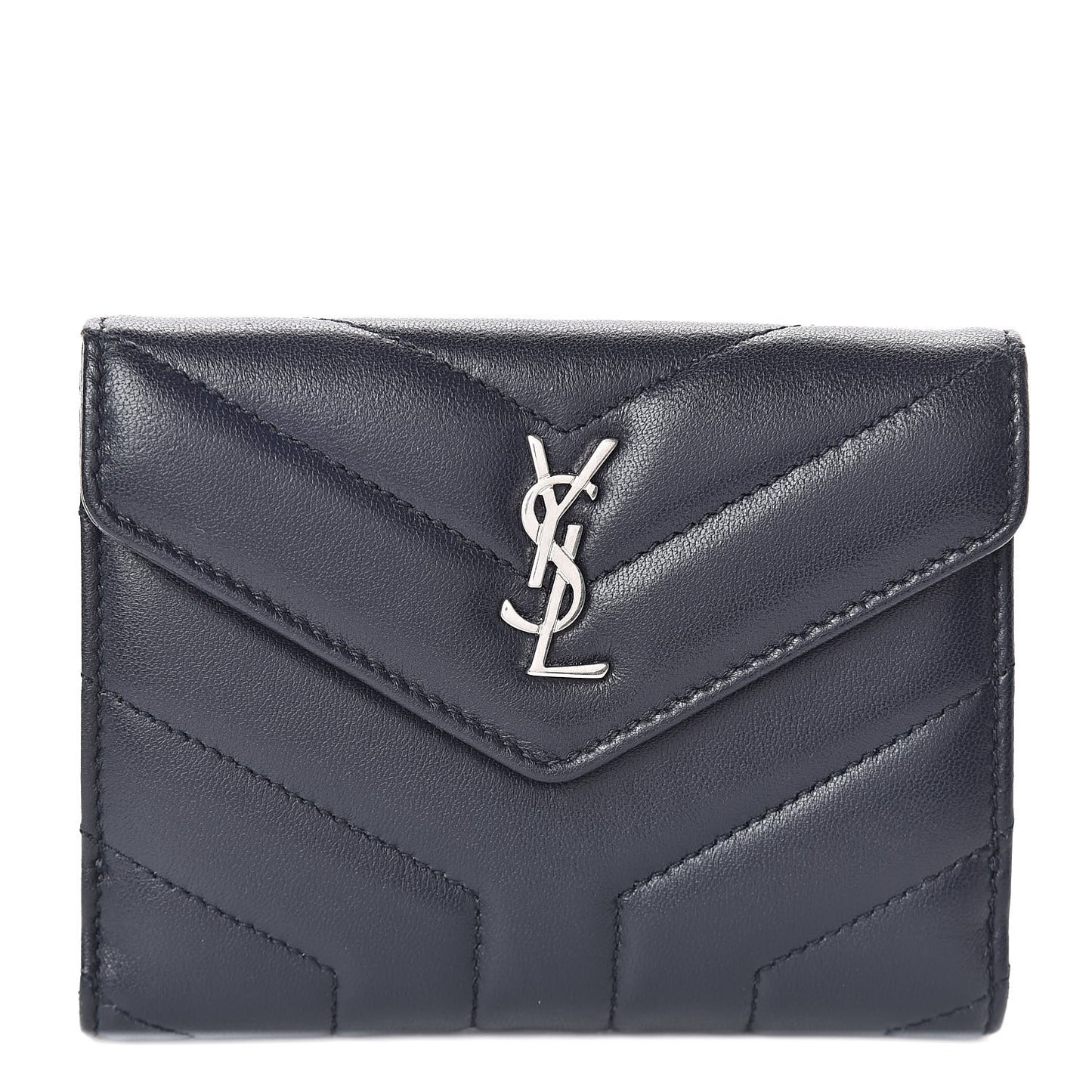 Lambskin Y Quilted Monogram Compact Loulou Wallet Deep Marine