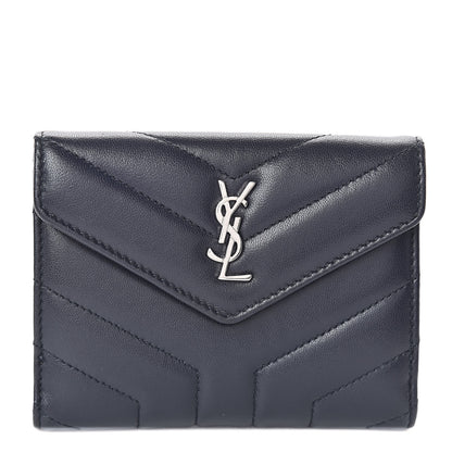 Saint Laurent Lambskin Y Quilted Monogram Compact Loulou Wallet Deep Marine 1 of 7