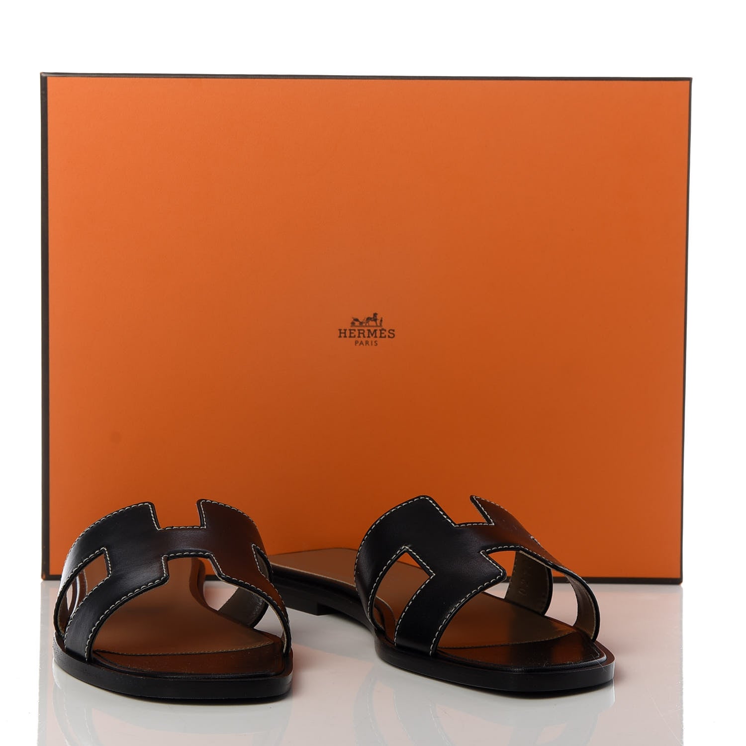 Hermes Box Calfskin Oran Sandals 35 Black 10 of 10