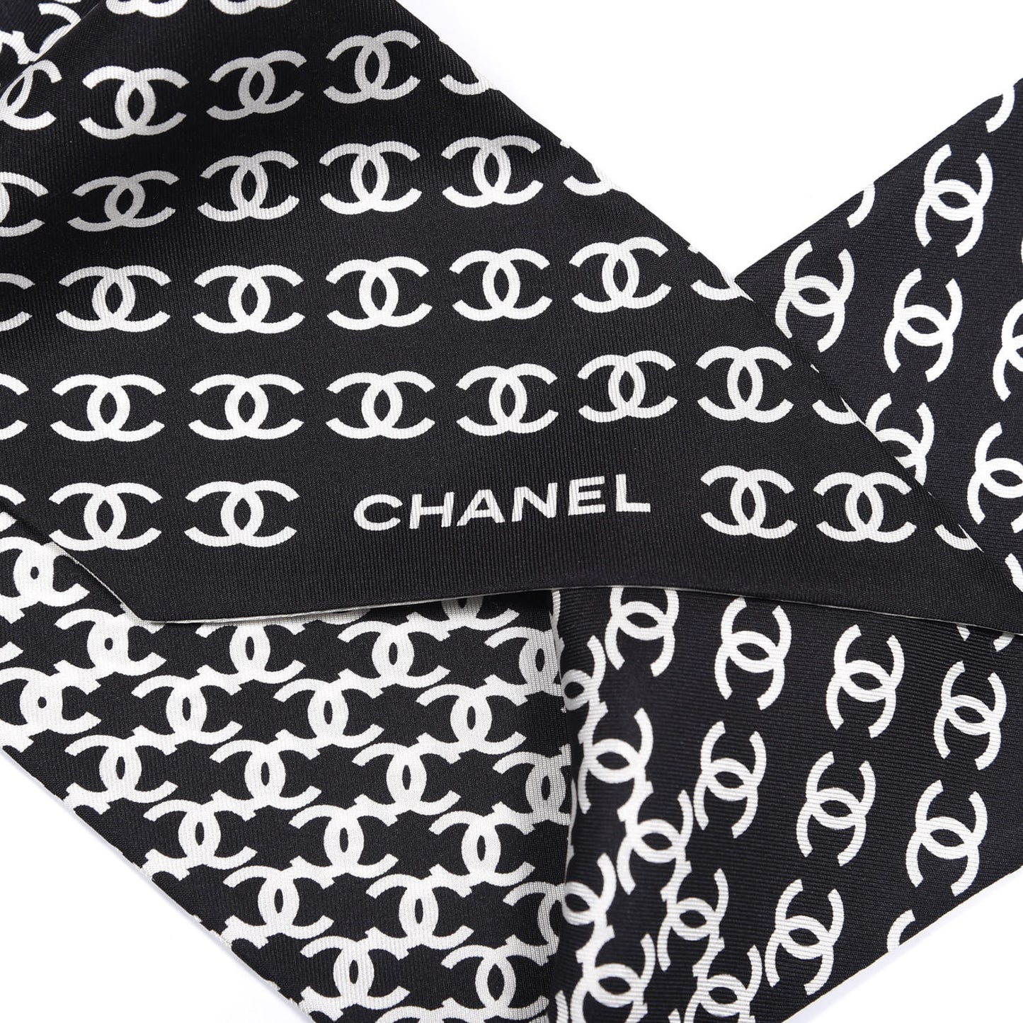 Silk Twill Houndstooth Slim Bandeau Scarf Black Ecru