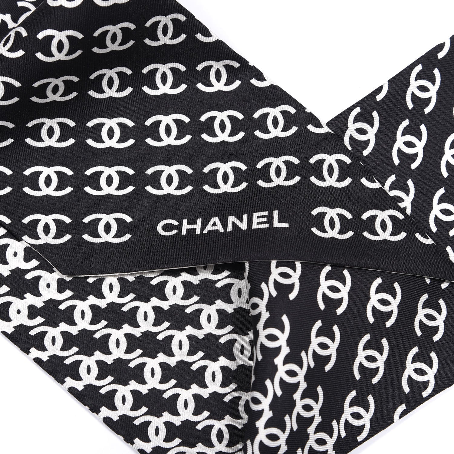 Chanel Silk Twill Houndstooth Slim Bandeau Scarf Black Ecru 2 of 3