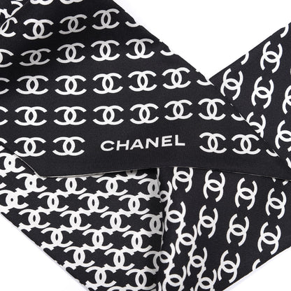 Chanel Silk Twill Houndstooth Slim Bandeau Scarf Black Ecru 2 of 3