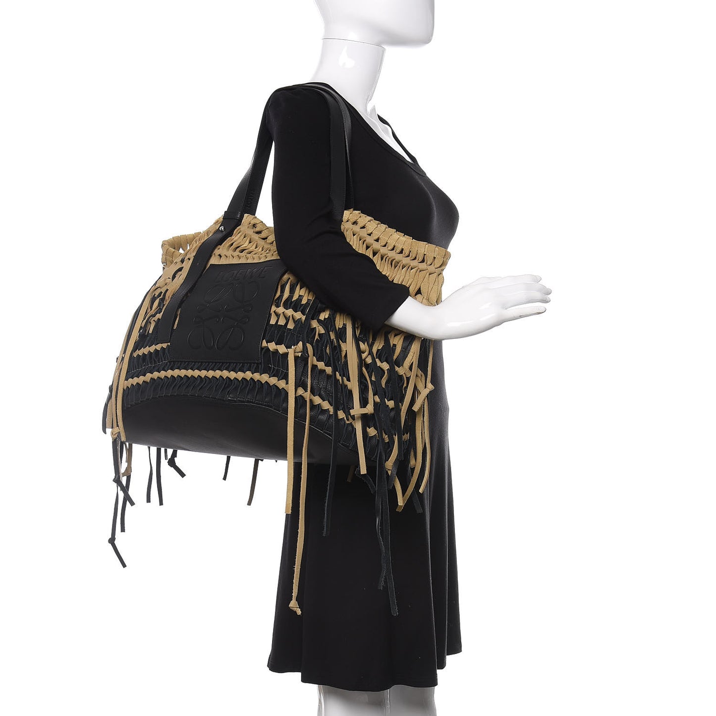 Calfskin Woven Tote Bag Gold Black