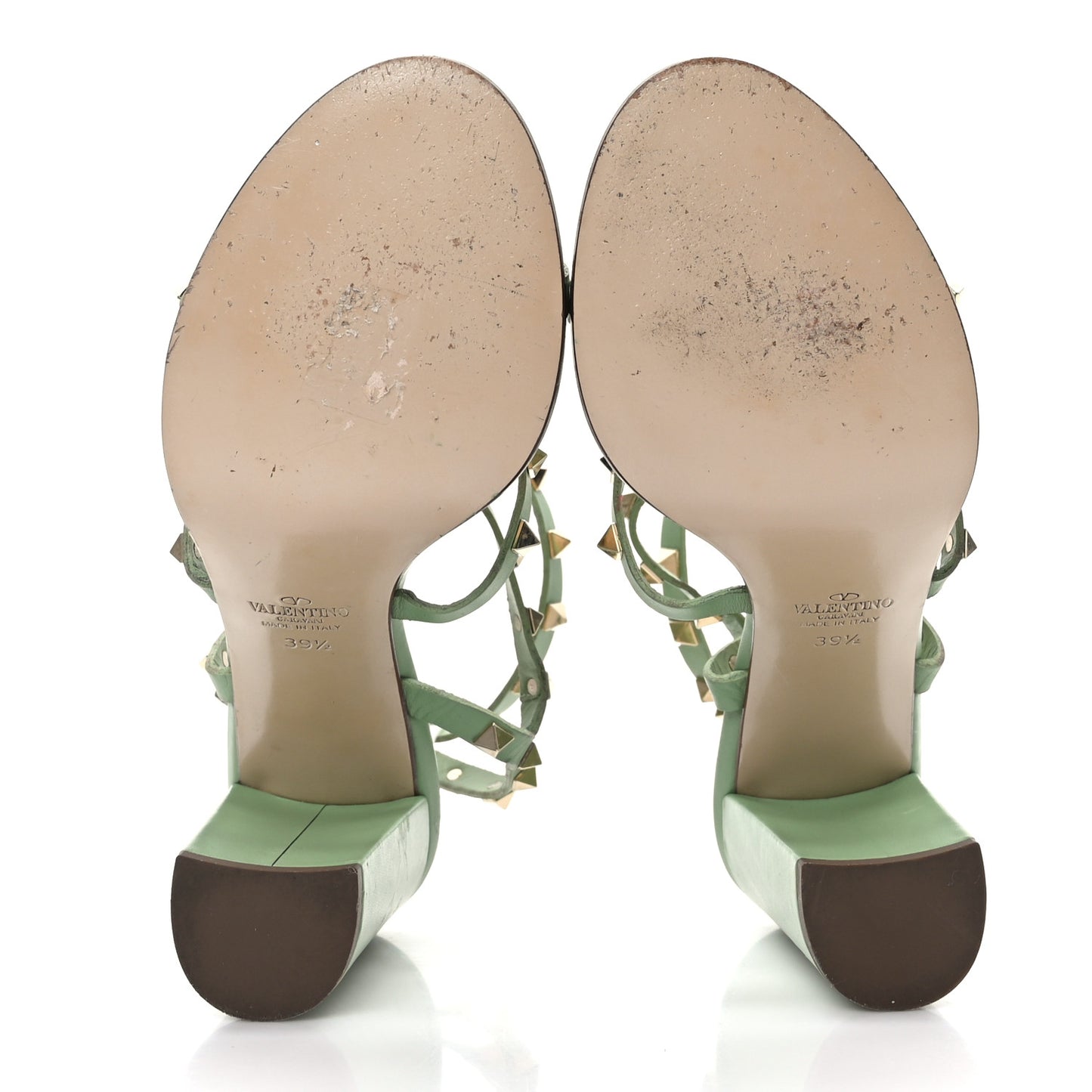 Calfskin Rockstud 90mm City Sandals 39.5 Light Green