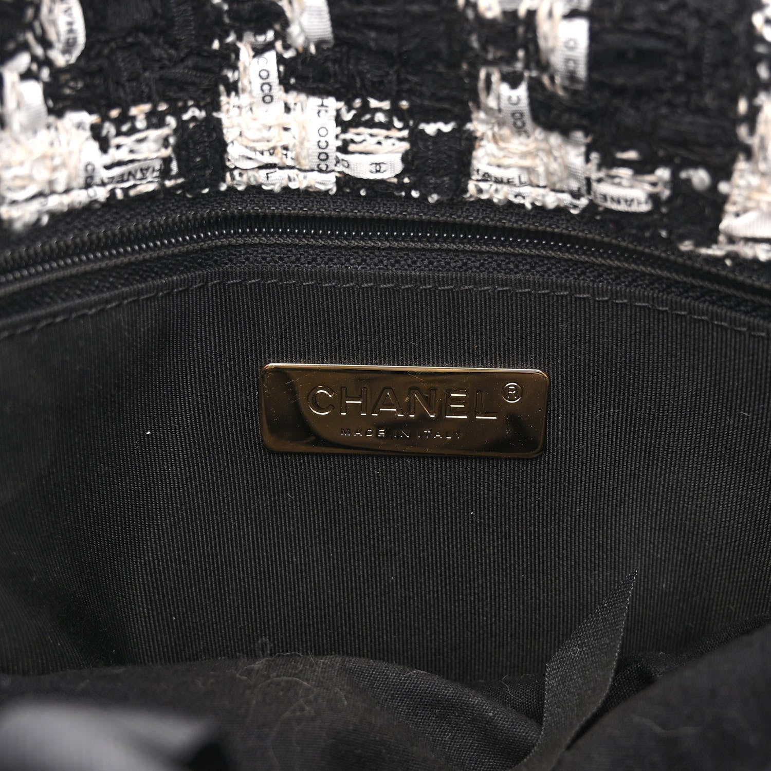 Chanel Tweed Quilted Large Chanel 19 Flap Black Ecru White 6 of 9