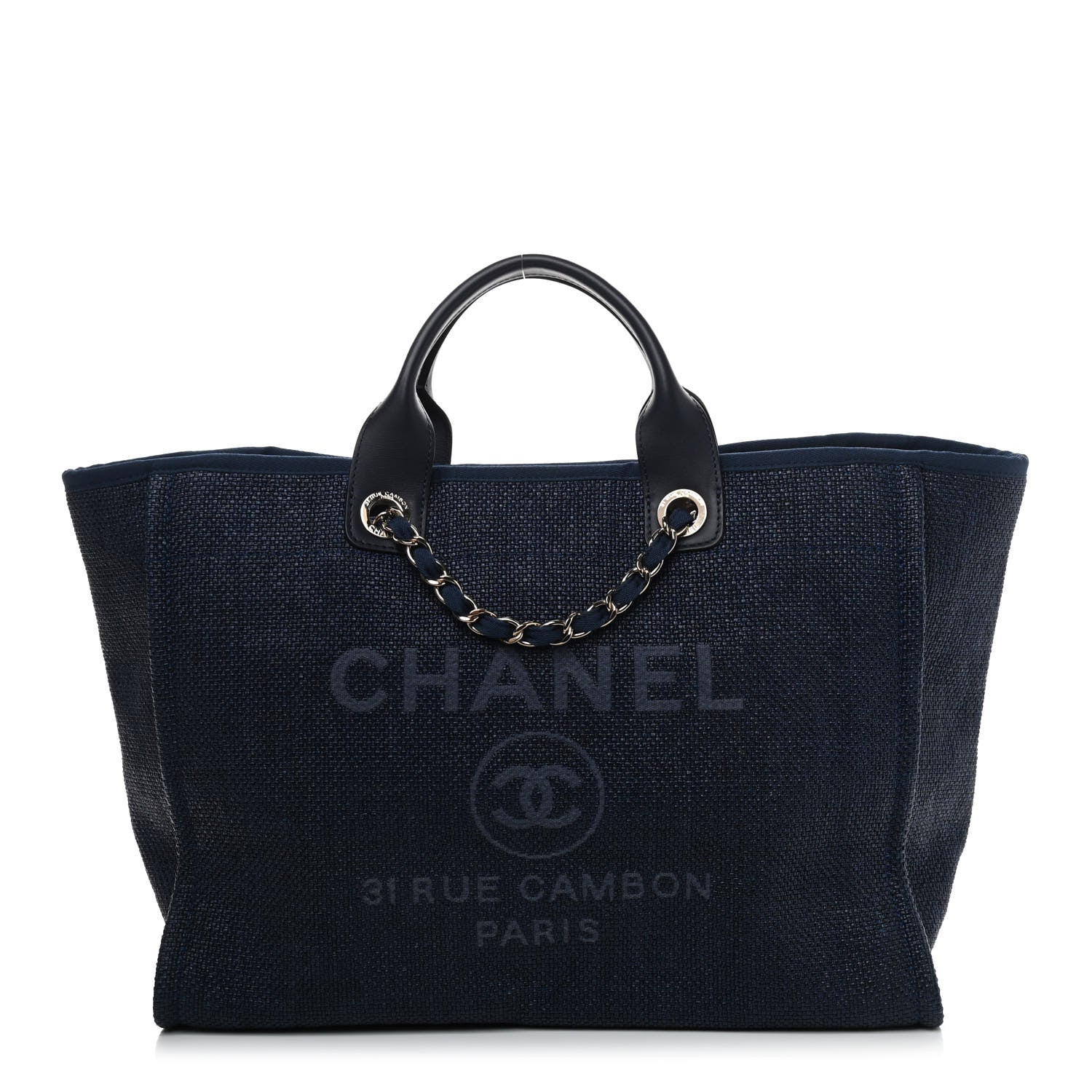 Chanel Woven Straw Raffia Large Deauville Tote Dark Blue 1 of 8