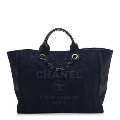 Chanel Woven Straw Raffia Large Deauville Tote Dark Blue 1 of 8