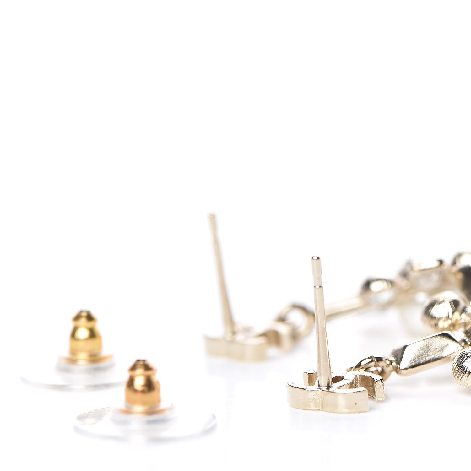 Chanel Crystal Baguette Pearl Sparkling Pearl CC Drop Earrings Light Gold 3 of 4