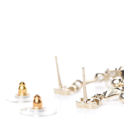 Chanel Crystal Baguette Pearl Sparkling Pearl CC Drop Earrings Light Gold 3 of 4