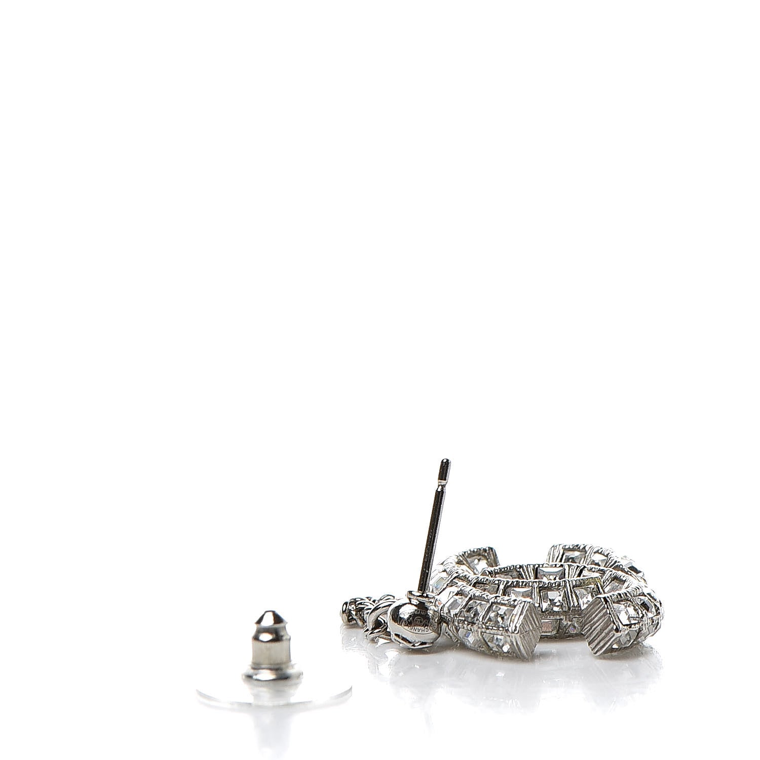Chanel Crystal Baguette CC Dangle Earrings Silver 3 of 6